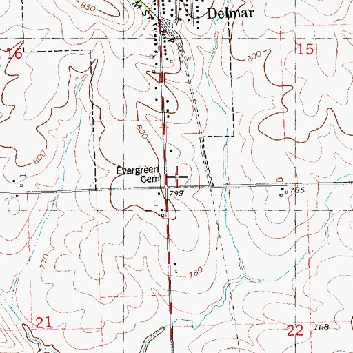 Topographic Map of Evergreen Cemetery, IA