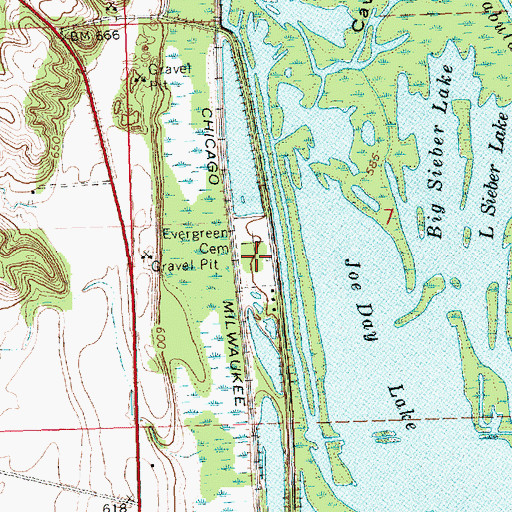 Topographic Map of Evergreen Cemetery, IA