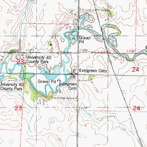 Topographic Map of Evergreen Cemetery, IA