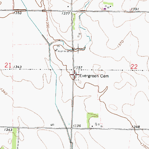 Topographic Map of Evergreen Cemetery, IA
