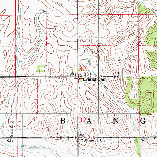 Topographic Map of Everist Cemetery, IA