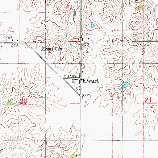 Topographic Map of Ewart, IA