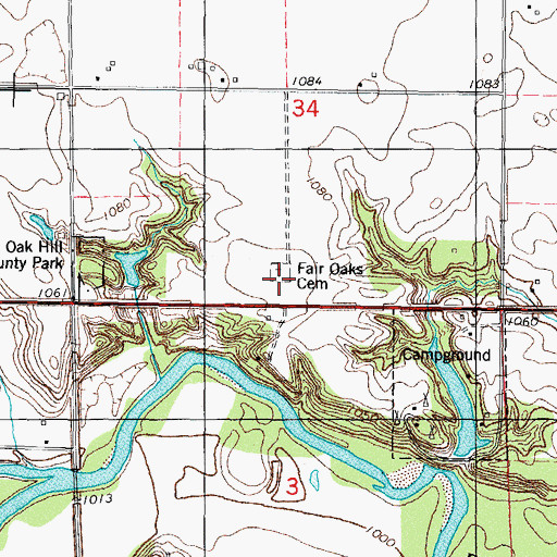 Topographic Map of Fair Oaks Cemetery, IA