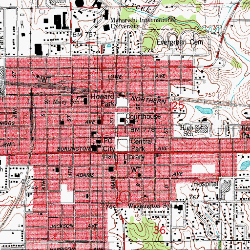 Topographic Map of Fairfield, IA