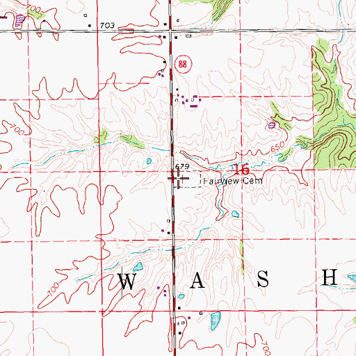 Topographic Map of Fairview Cemetery, IA