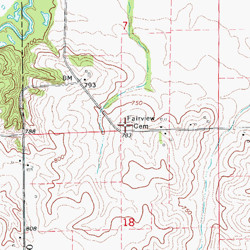 Topographic Map of Fairview Cemetery, IA