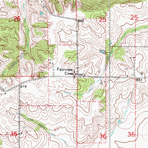 Topographic Map of Fairview Cemetery, IA