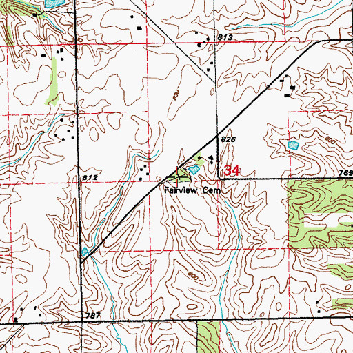 Topographic Map of Fairview Cemetery, IA