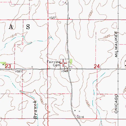 Topographic Map of Fairview Cemetery, IA