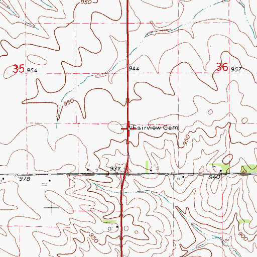 Topographic Map of Fairview Cemetery, IA