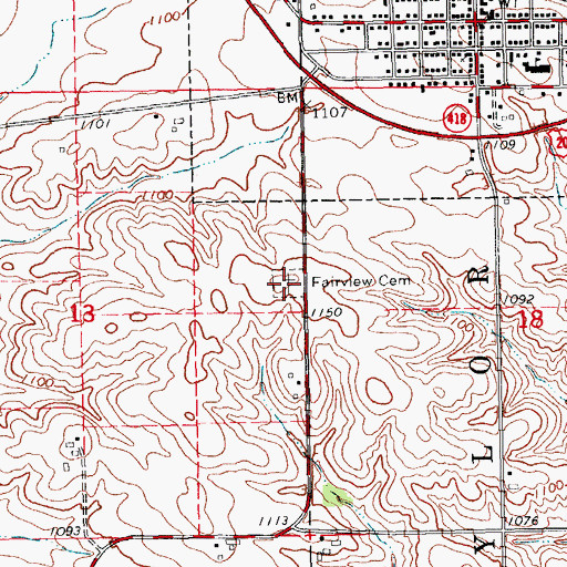 Topographic Map of Fairview Cemetery, IA