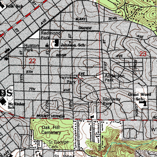 Topographic Map of Fairview Park, IA