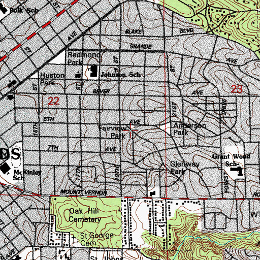 Topographic Map of Fairview Park, IA