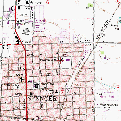 Topographic Map of Fairview Elementary School, IA