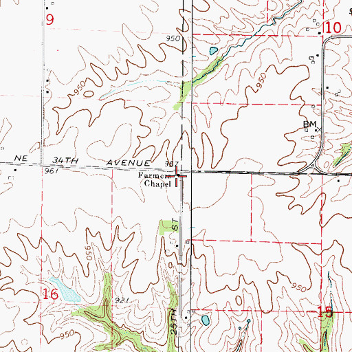 Topographic Map of Farmers Chapel, IA