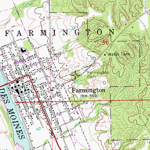 Topographic Map of Farmington Cemetery, IA
