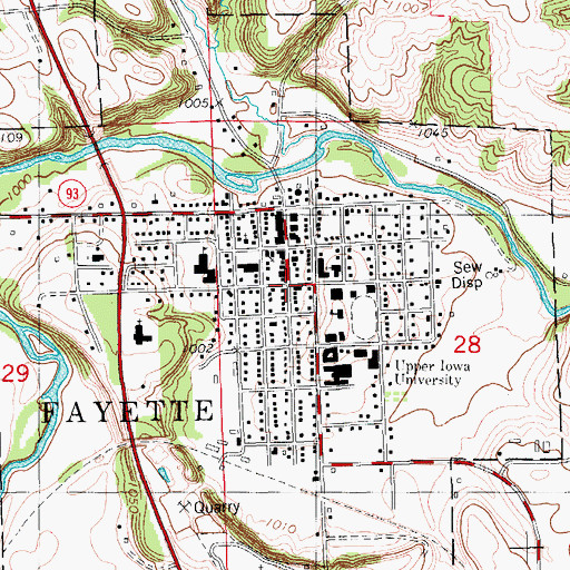 Topographic Map of Fayette, IA
