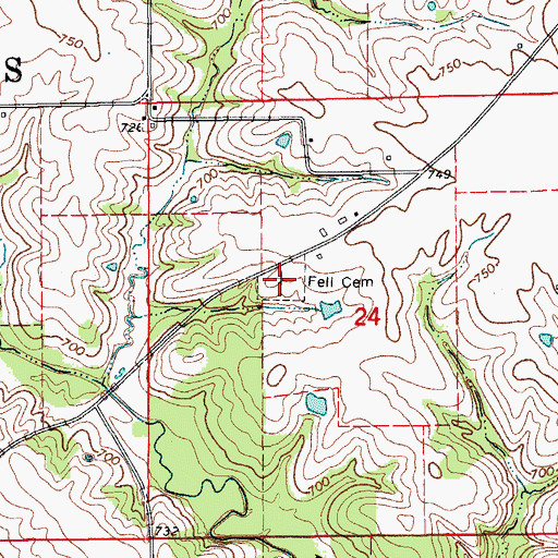 Topographic Map of Fell Cemetery, IA