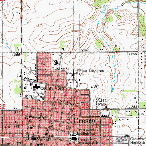 Topographic Map of First Lutheran Church, IA