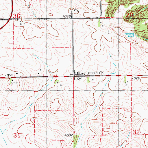 Topographic Map of First United Church, IA