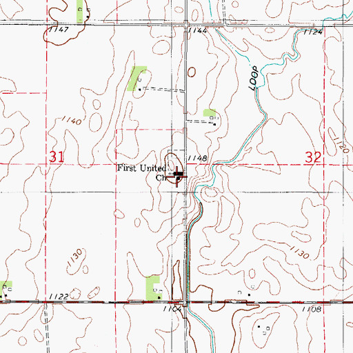 Topographic Map of First United Church, IA