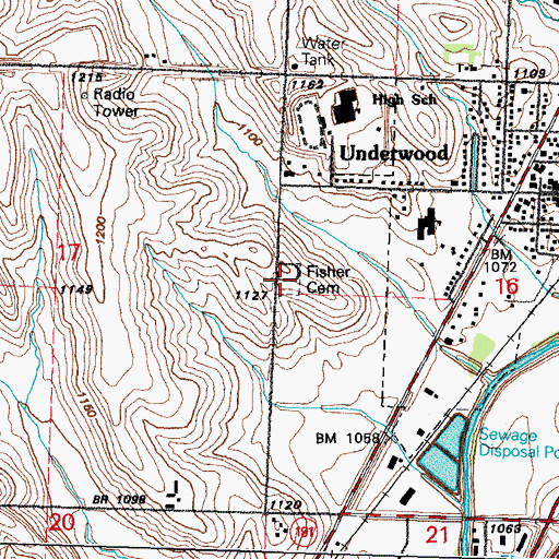 Topographic Map of Fisher Cemetery, IA