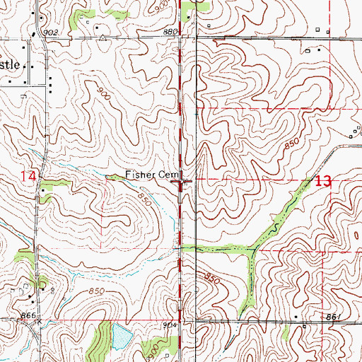 Topographic Map of Fisher Cemetery, IA