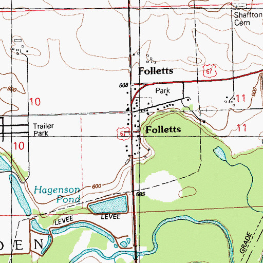 Topographic Map of Folletts, IA