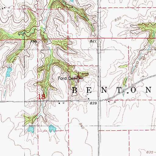 Topographic Map of Ford Cemetery, IA