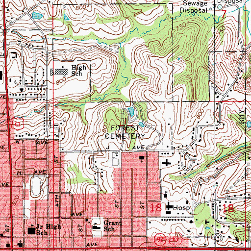 Topographic Map of Forest Cemetery, IA