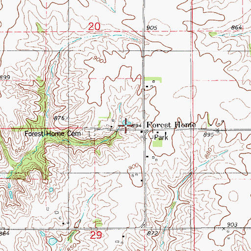 Topographic Map of Forest Home, IA