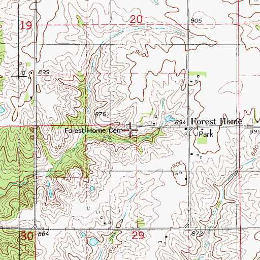 Topographic Map of Forest Home Cemetery, IA