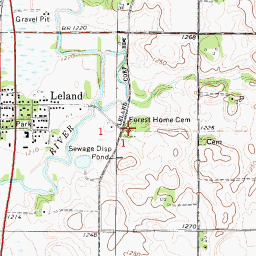 Topographic Map of Forest Home Cemetery, IA