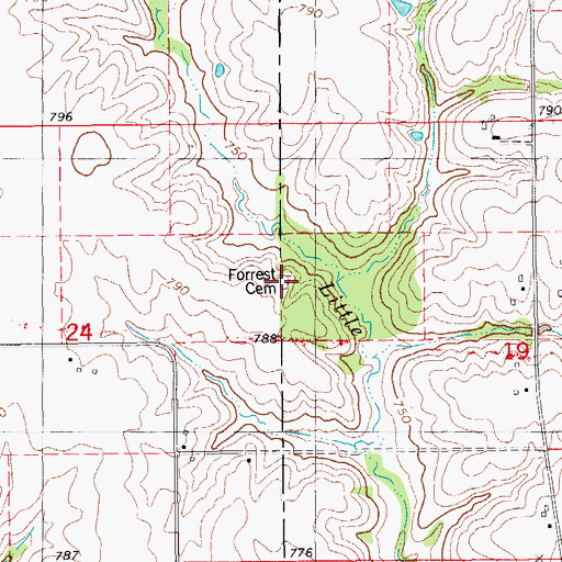 Topographic Map of Forrest Cemetery, IA