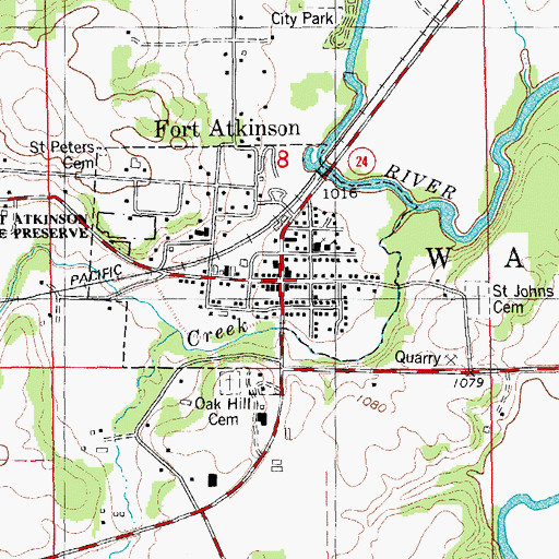 Topographic Map of Fort Atkinson, IA
