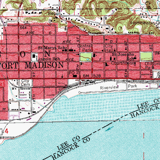 Topographic Map of Fort Madison, IA