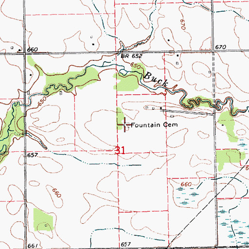 Topographic Map of Fountain Cemetery, IA