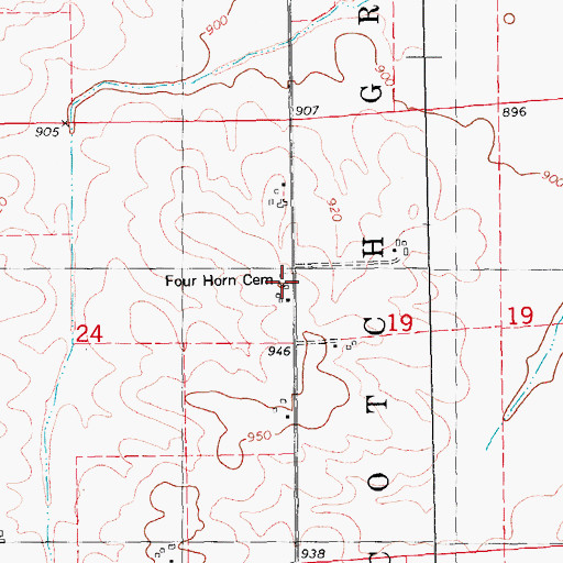 Topographic Map of Four Horn Cemetery, IA
