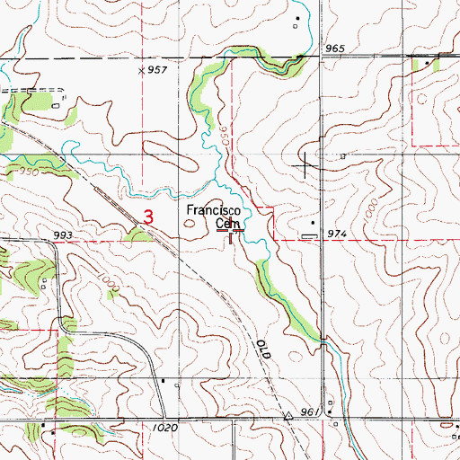 Topographic Map of Francisco Cemetery, IA