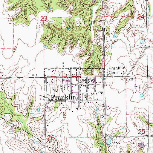 Topographic Map of Franklin, IA