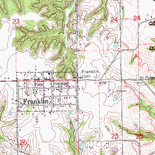 Topographic Map of Franklin Cemetery, IA