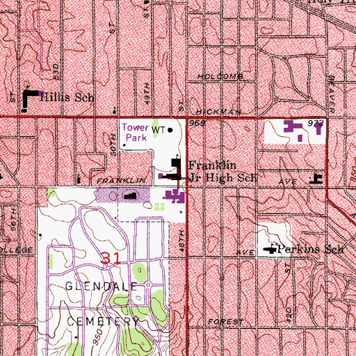 Topographic Map of Franklin Junior High School, IA