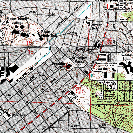 Topographic Map of Franklin Middle School, IA