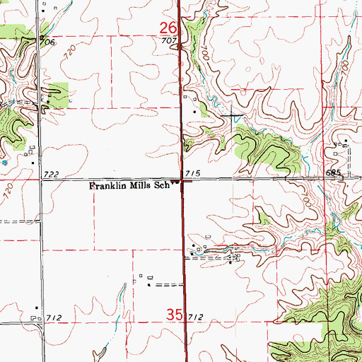 Topographic Map of Franklin Mills School, IA