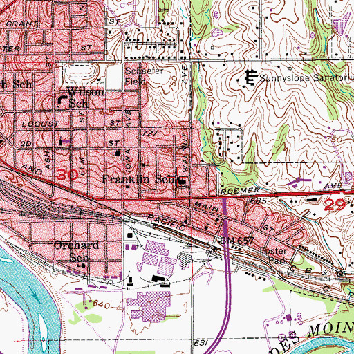 Topographic Map of Franklin School, IA