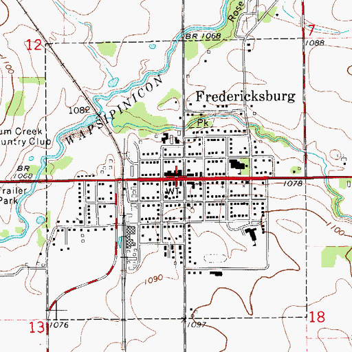 Topographic Map of Fredericksburg, IA