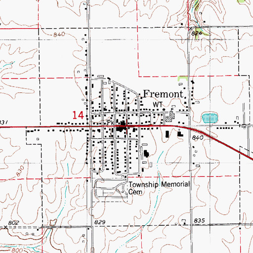 Topographic Map of Fremont, IA