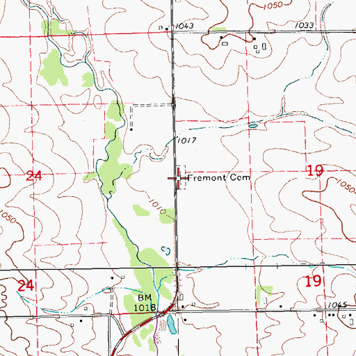 Topographic Map of Fremont Cemetery, IA