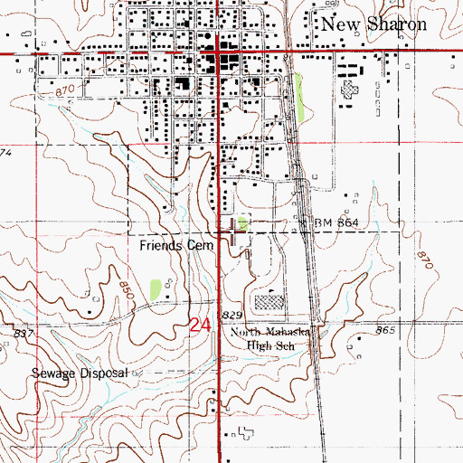 Topographic Map of Friends Cemetery, IA
