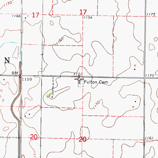 Topographic Map of Fulton Cemetery, IA
